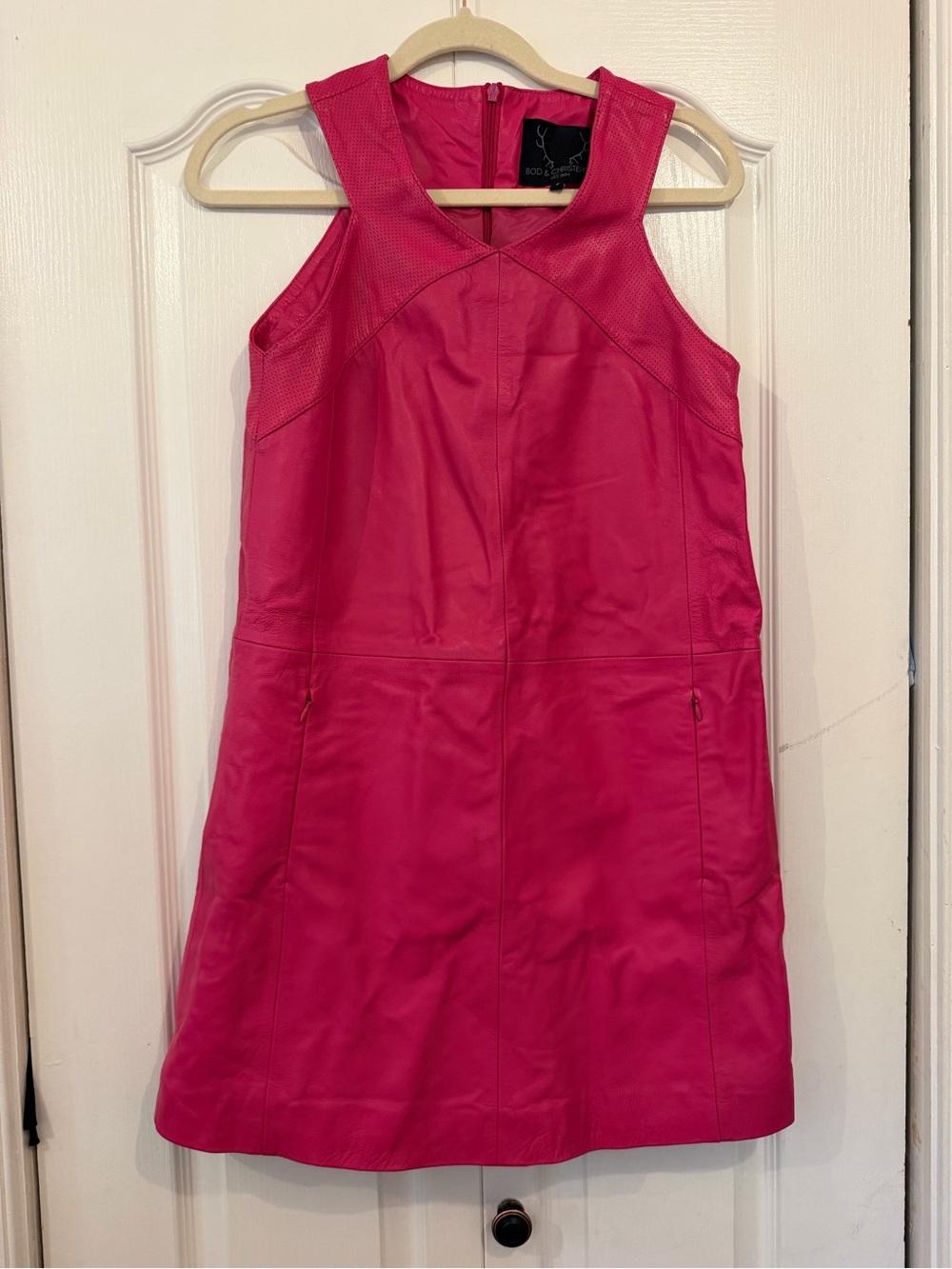 Bod & Christensen Sleeveless Pink Leather Dolly Dress Size 8
